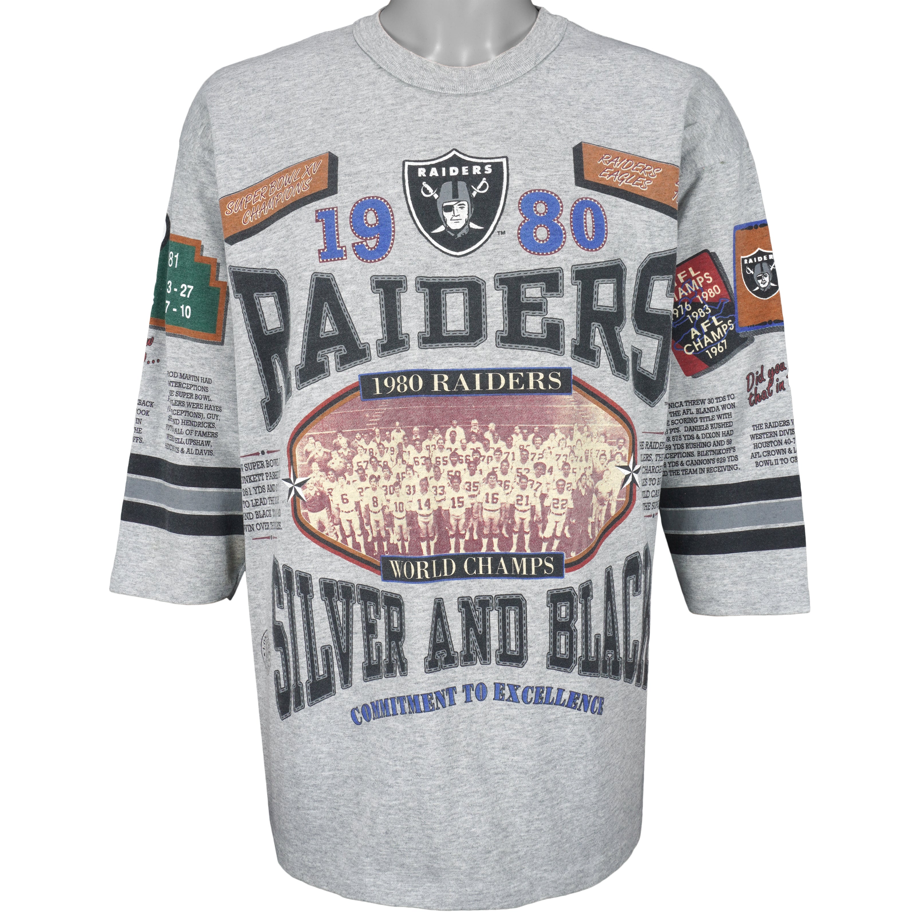 NFL (Long Gone) - Raiders, Silver And Black T-Shirt 1990s X-Large Vintage Retro Football