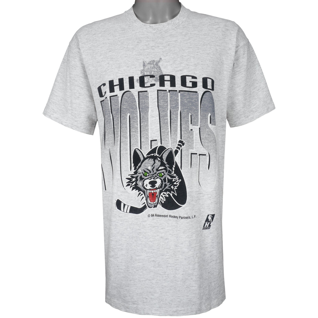 Vintage (Artex) - Grey Chicago Wolves Single Stitch T-Shirt 1994 X-Large Vintage Retro Hockey