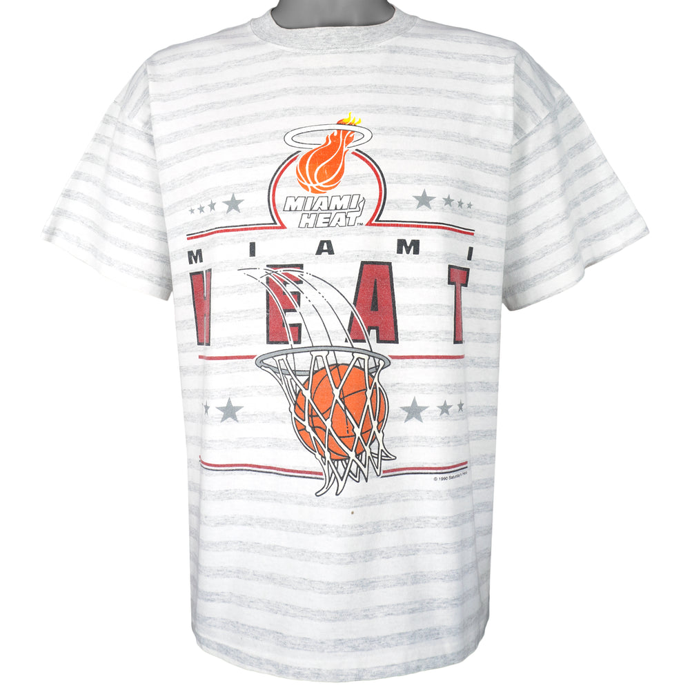 NBA (Saturdays Hero) - Miami Heat Striped T-Shirt 1990 X-Large Retro Vintage