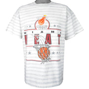 NBA (Saturdays Hero) - Miami Heat Striped T-Shirt 1990 X-Large Retro Vintage