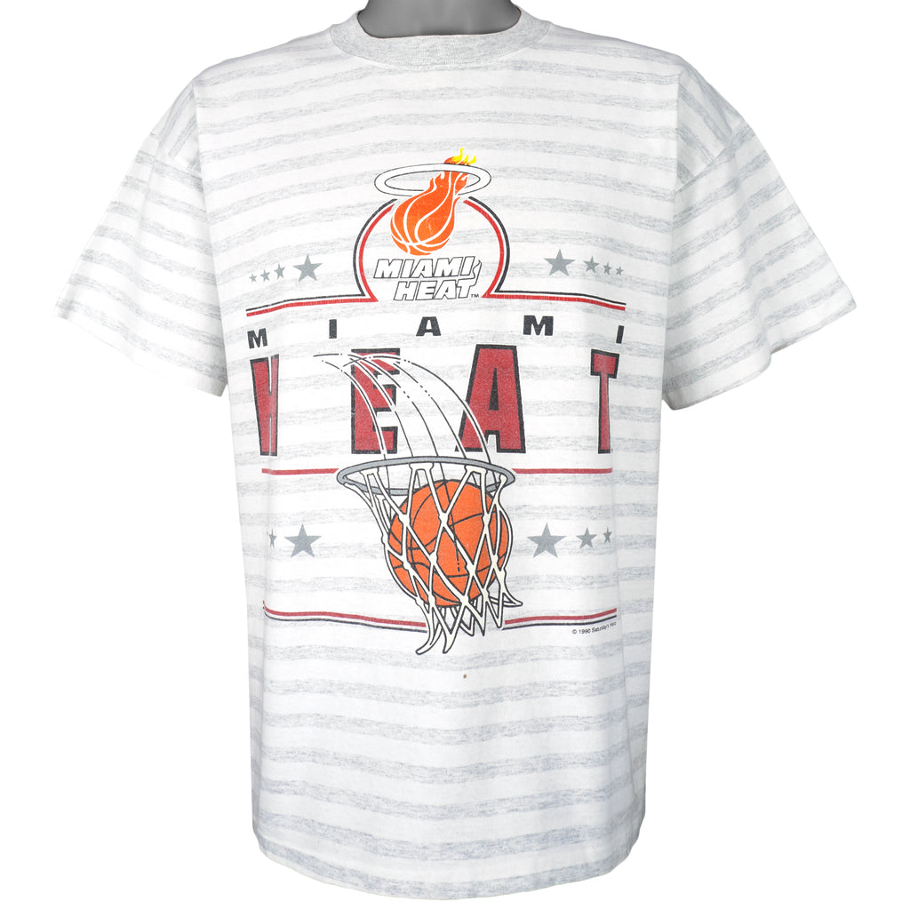 NBA (Saturdays Hero) - Miami Heat Striped T-Shirt 1990 X-Large Retro Vintage
