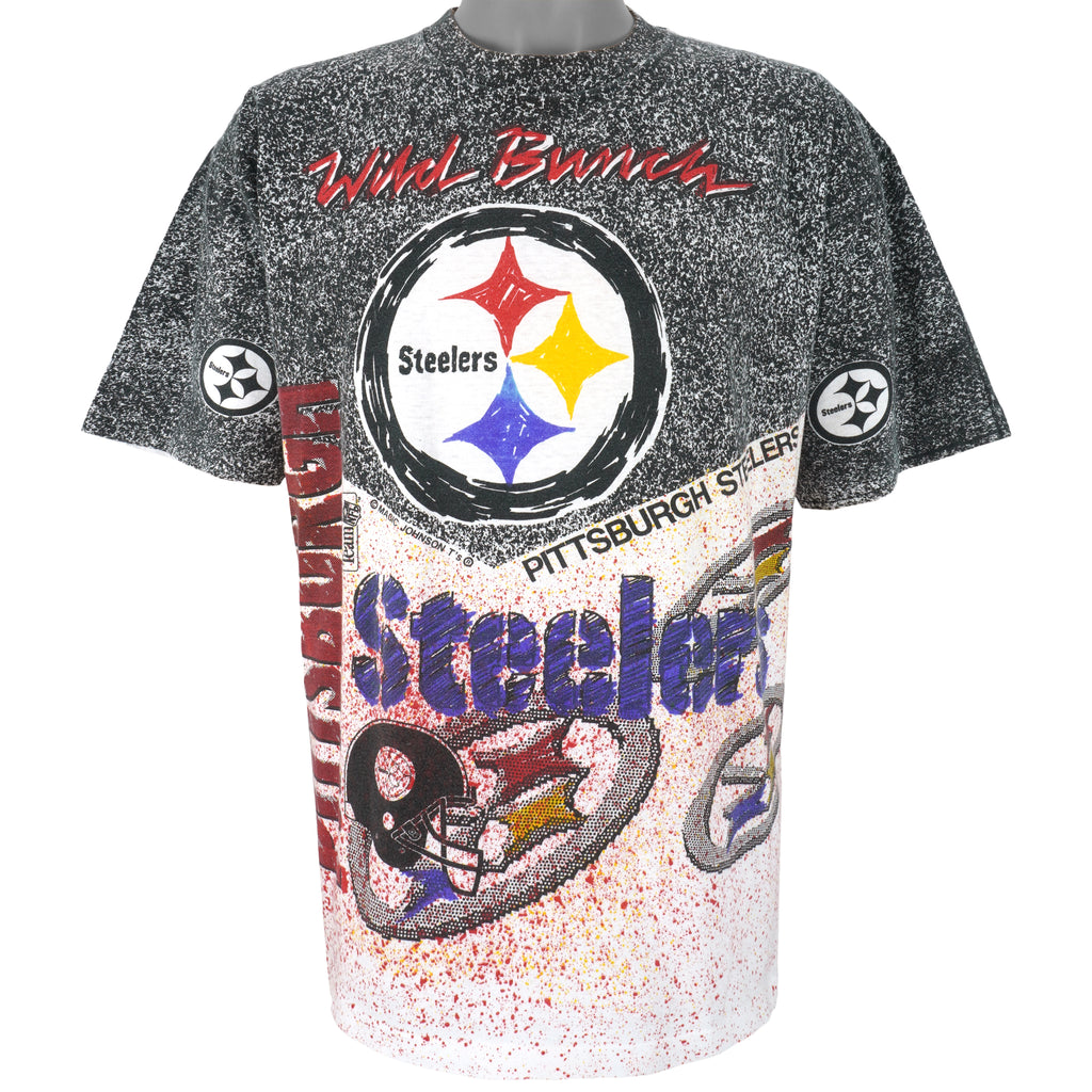 NFL (Magic Johnson Ts) - Pittsburgh Steelers All Over prints T-Shirt 1990s Large Vintage Retro Football