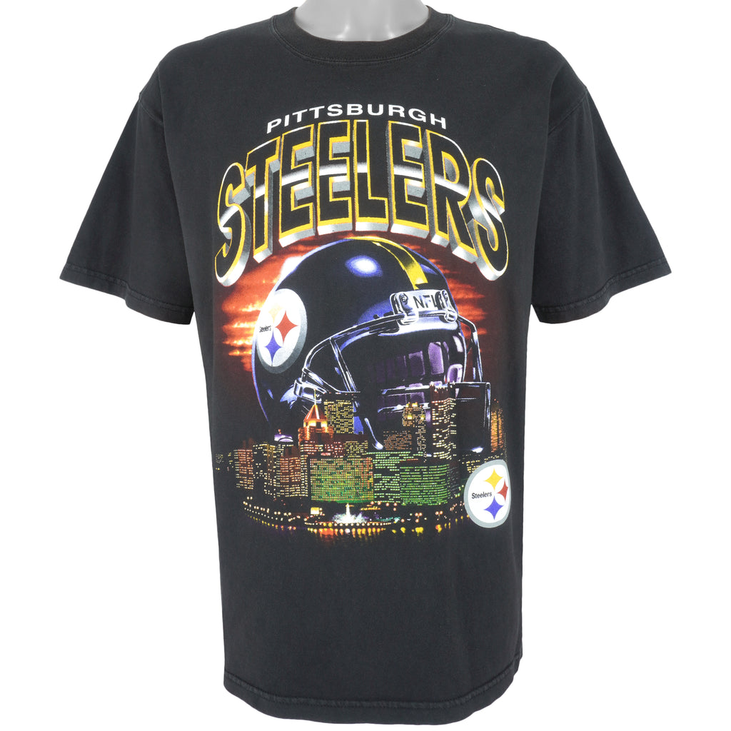 NFL (Gildan) - Black Pittsburgh Steelers Big Logo T-Shirt 1990s Large Vintage Retro Football