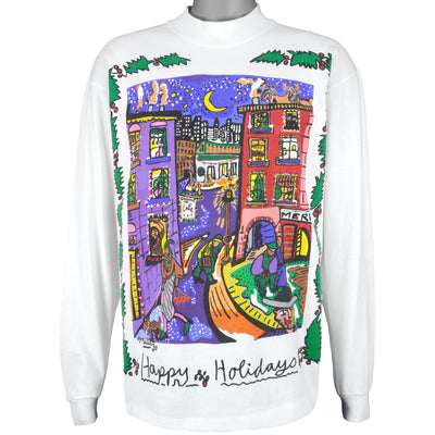Vintage (Cotton Deluxe) - Happy Holidays Crew Neck Sweatshirt 1990s Large