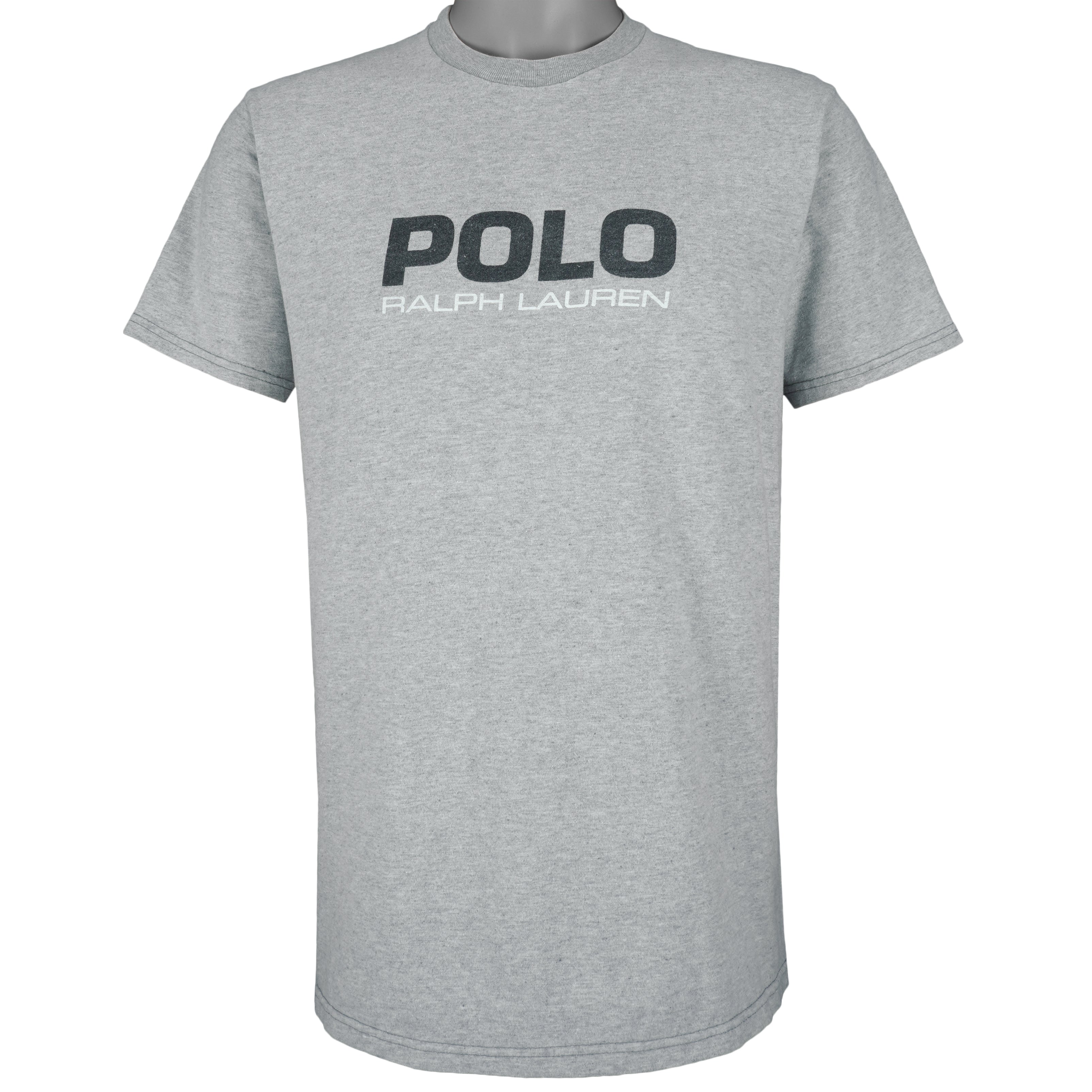 Ralph Lauren - Grey Big Logo T-Shirt 1990s Medium Vintage Retro