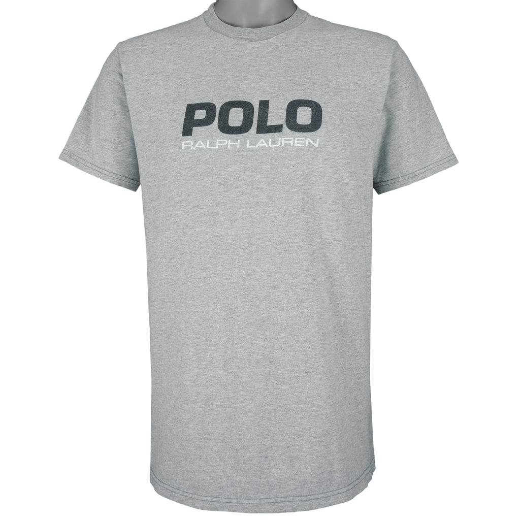 Ralph Lauren - Grey Big Logo T-Shirt 1990s Medium Vintage Retro