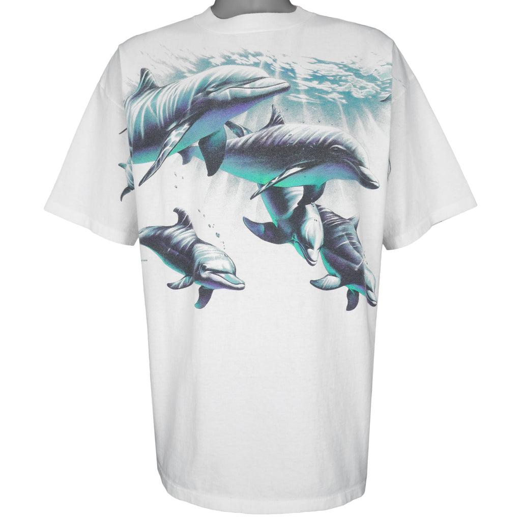 Vintage (Habitat) - Wildlife, Dolphins T-Shirt 1990s 2X-Large Vintage Retro