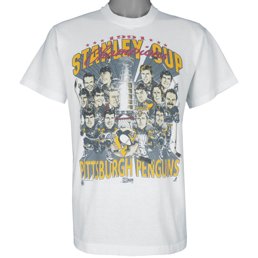 NHL - Pittsburgh Penguins Champions Caricature T-Shirt 1991 Large Vintage Retro Hockey
