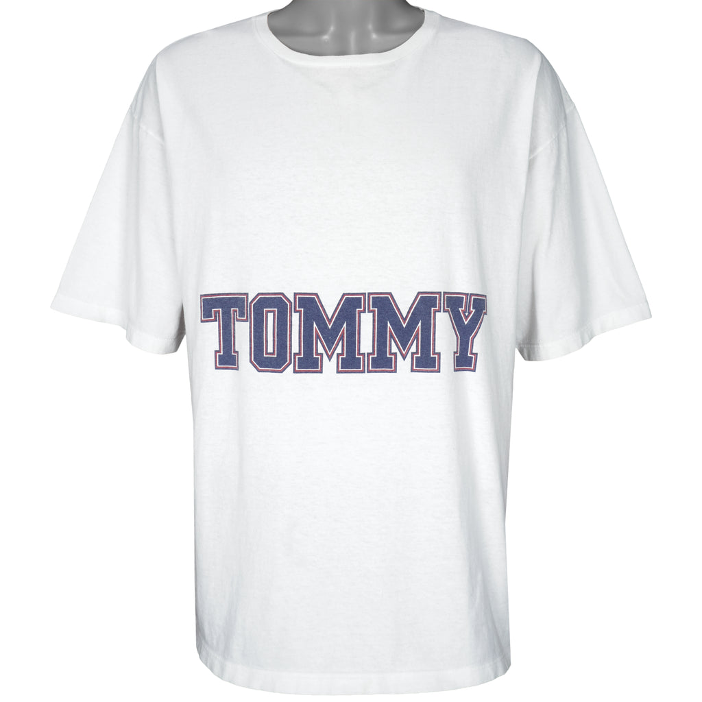 Tommy Hilfiger - White Big Logo T-Shirt X-Large Vintage Retro