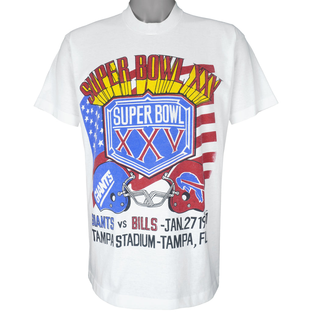 NFL - Giants VS Bills Super Bowl 25th Single Stitch T-Shirt 1991 X-Large Vintage Retro Football