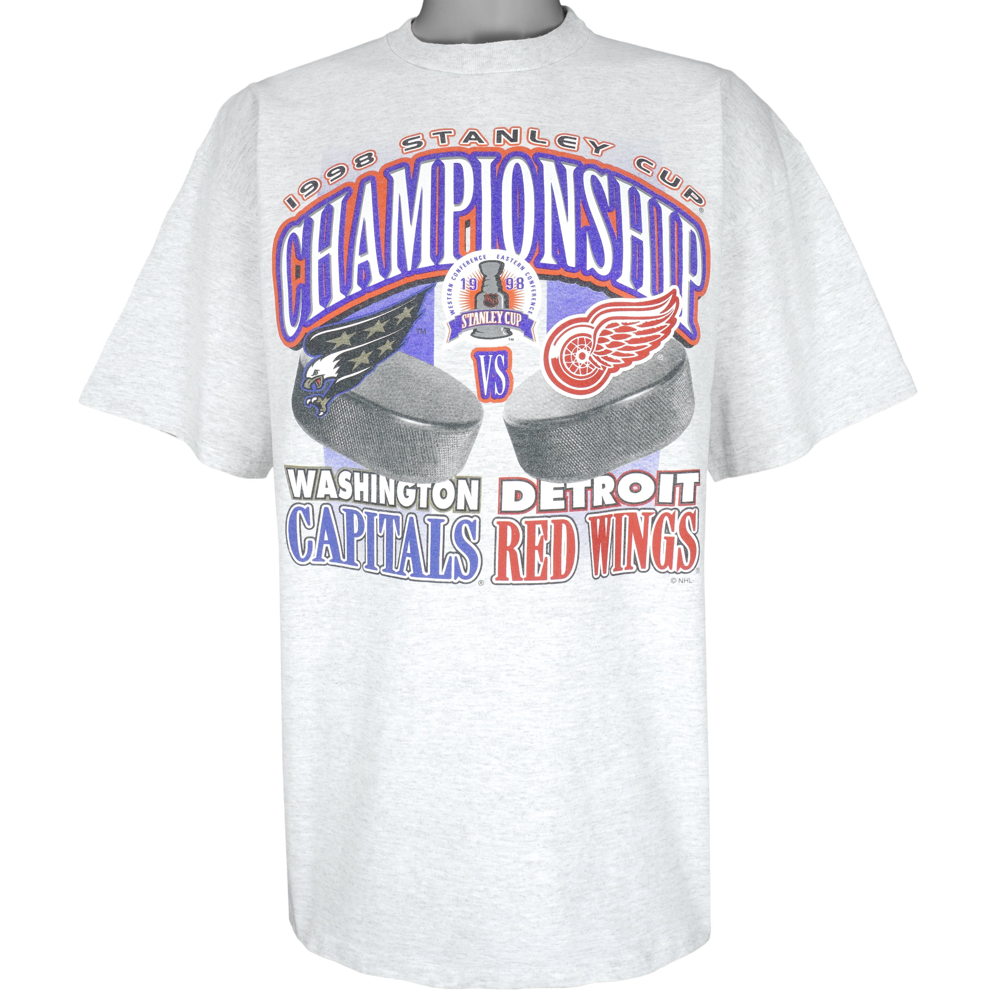 NHL (Logo 7) - Capital & Red Wings Stanley Cup Champions T-Shirt 1998 XX-Large Vintage Retro Hockey