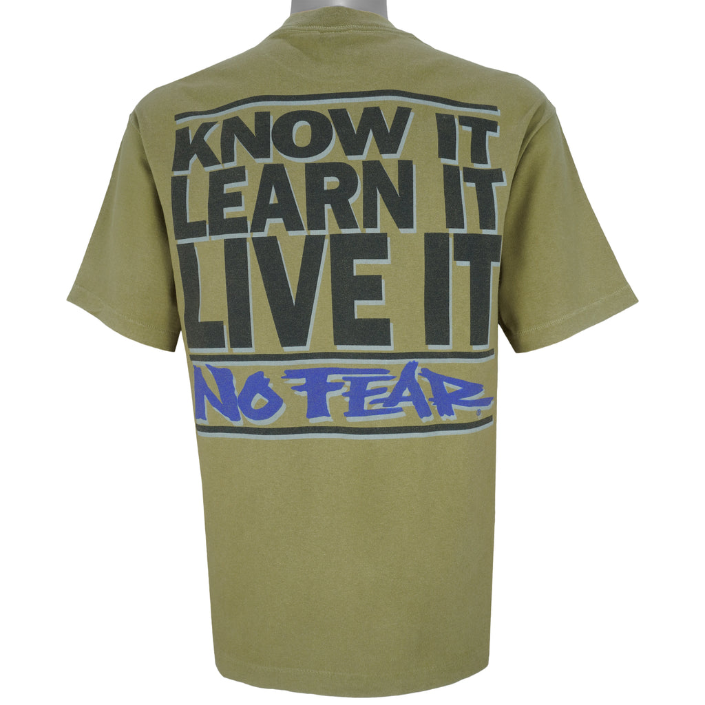 Vintage (No Fear) - Yellow Spell-Out T-Shirt 1990s Large Vintage Retro