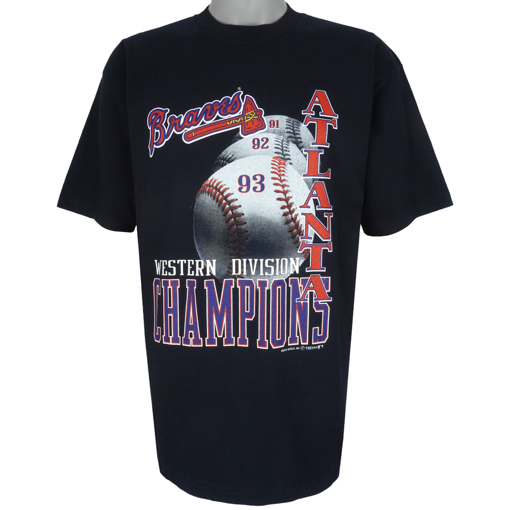 MLB (Belton) - Atlanta Braves Spell-Out T-Shirt 1993 Large Vintage Retro Baseball