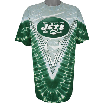 NFL (Liquid Blue) - New York Jets Tie-Dye Spell-Out T-Shirt 1990s X-Large