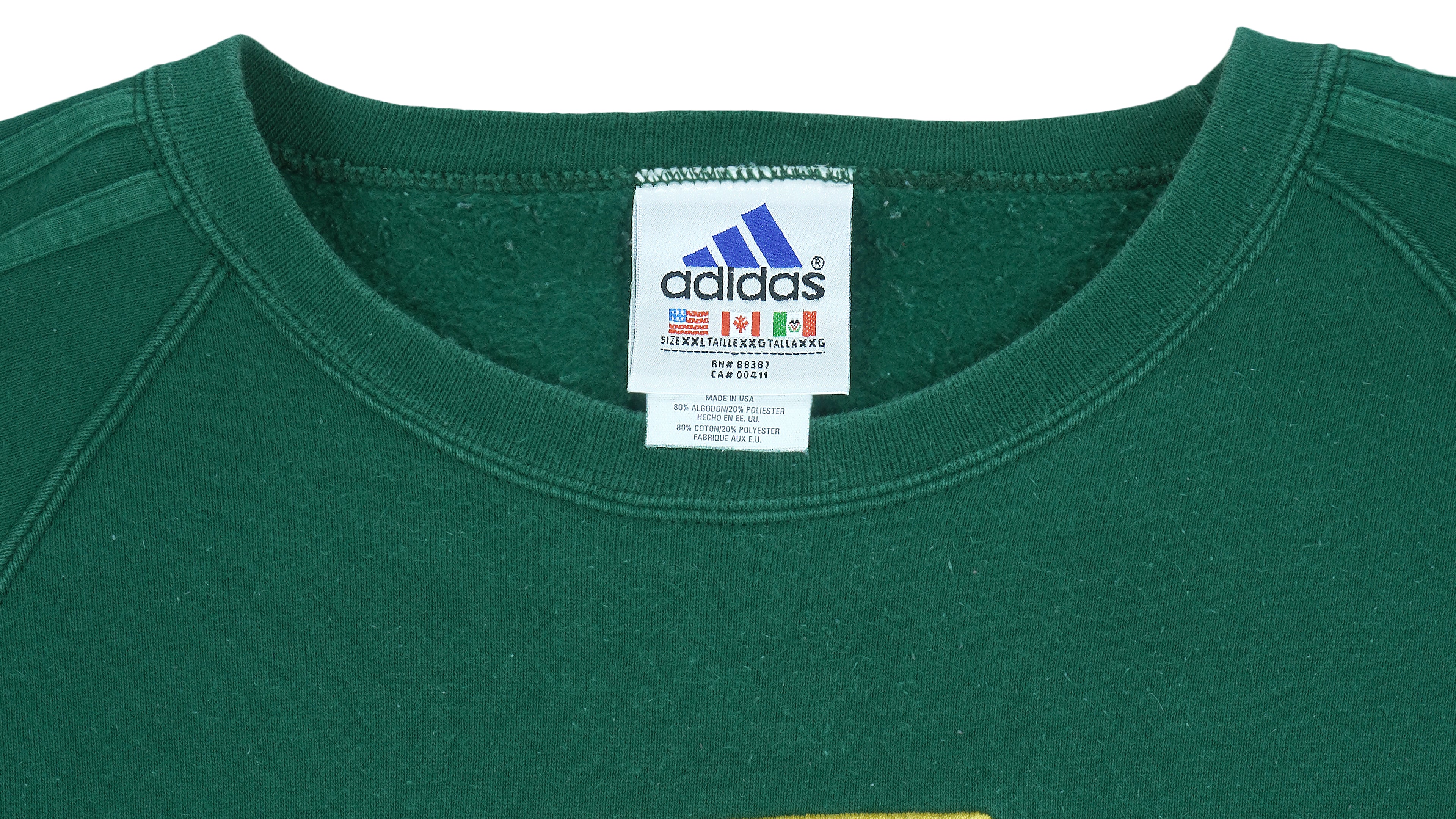 Adidas - Dark Green Spell-Out Crew Neck Sweatshirt 1990s XX-Large Vintage Retro