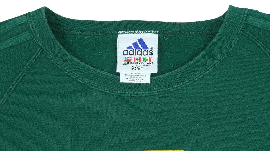 Adidas - Dark Green Spell-Out Crew Neck Sweatshirt 1990s XX-Large Vintage Retro