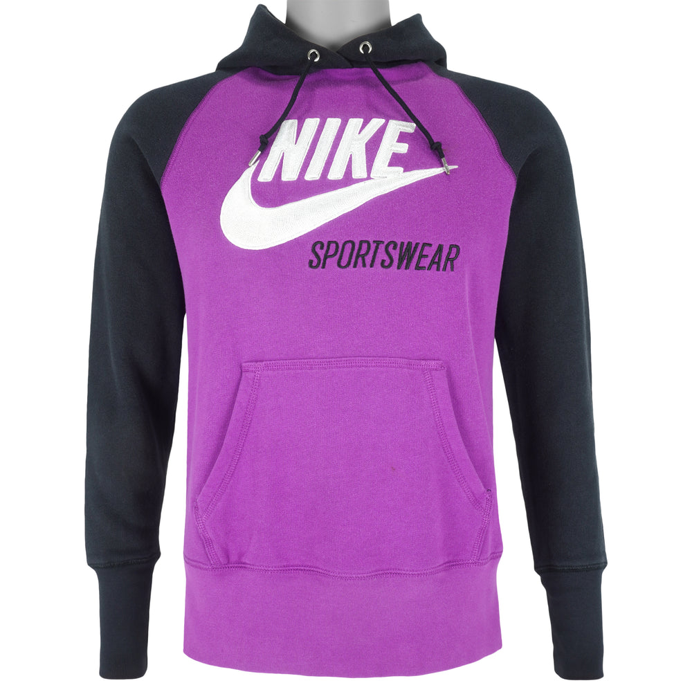 Nike - Black & Purple Hooded Sweatshirt 1990s Large Vintage Retro