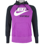 Nike - Black & Purple Hooded Sweatshirt 1990s Large Vintage Retro