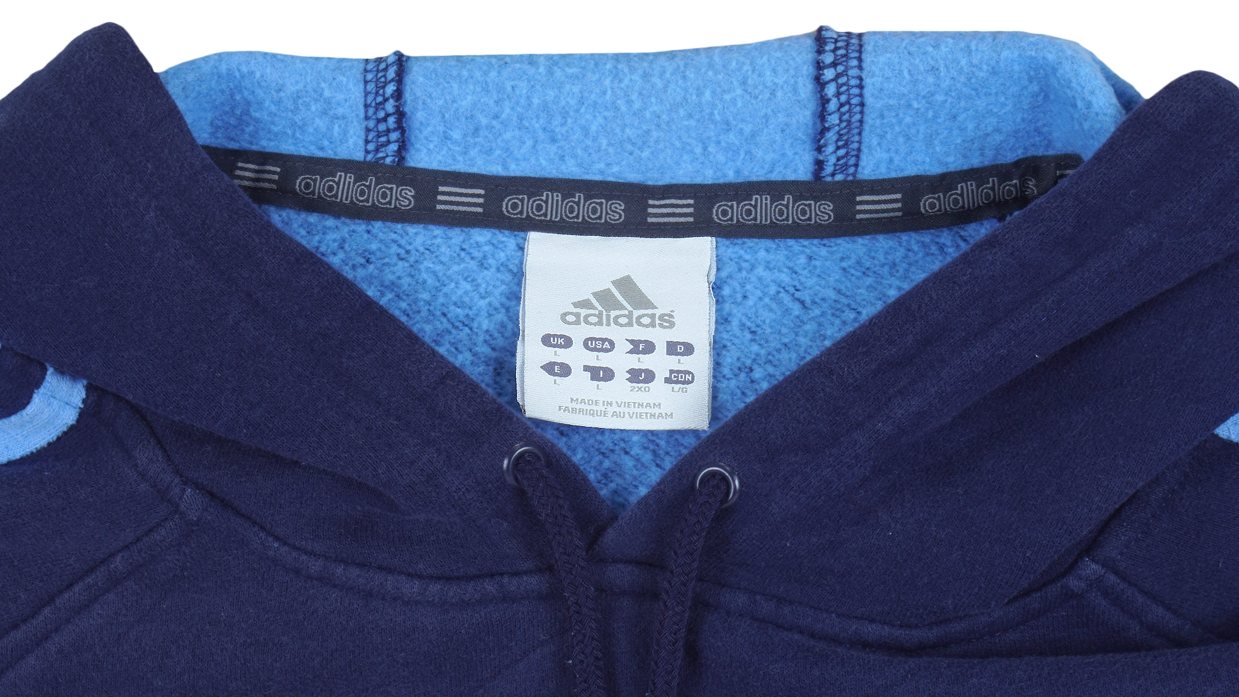 Vintage Adidas Dark Blue Hooded Sweatshirt Large Vintage Club Clothing