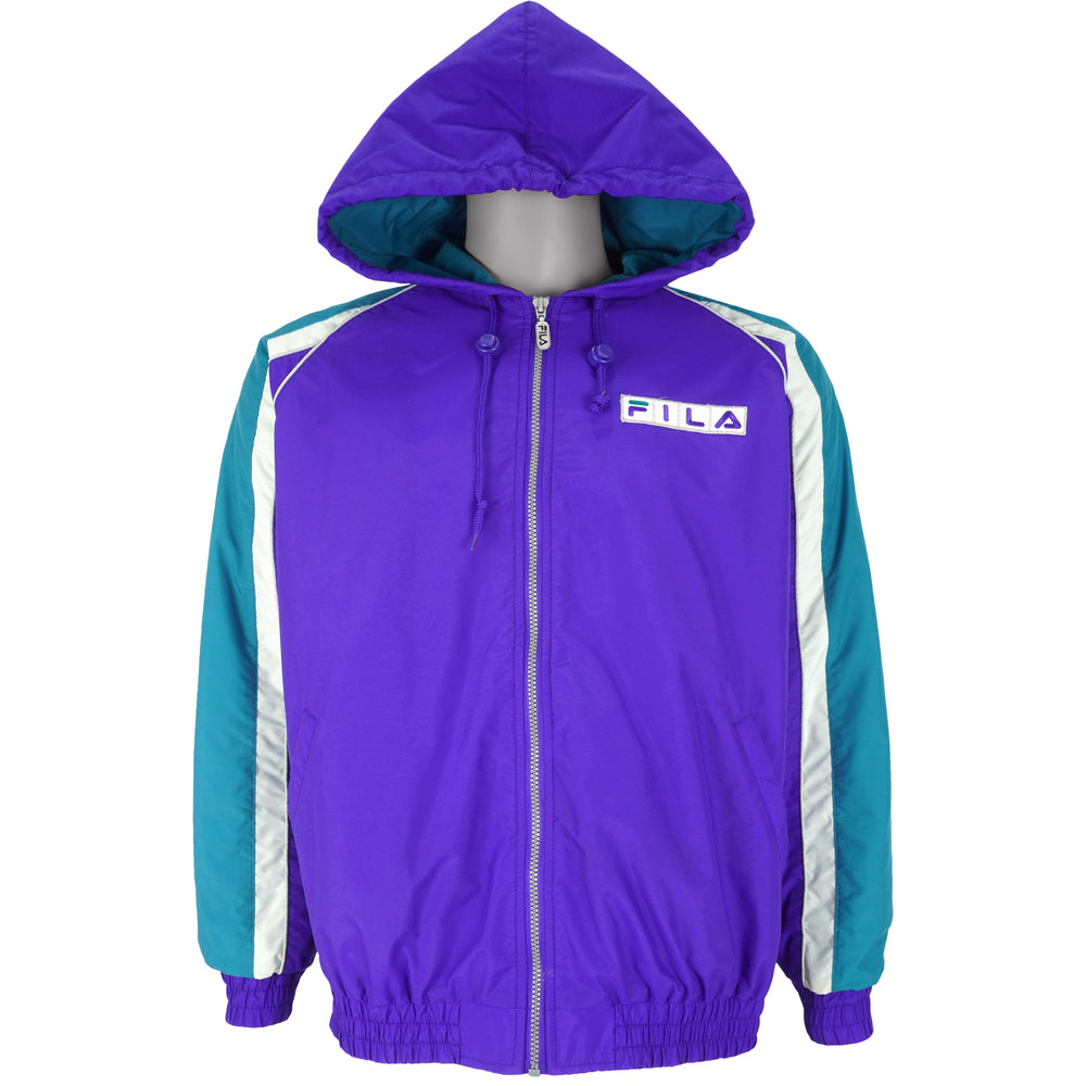 FILA - Purple Zip-Up Hooded Windbreaker 1990s X-Large Vintage Retro