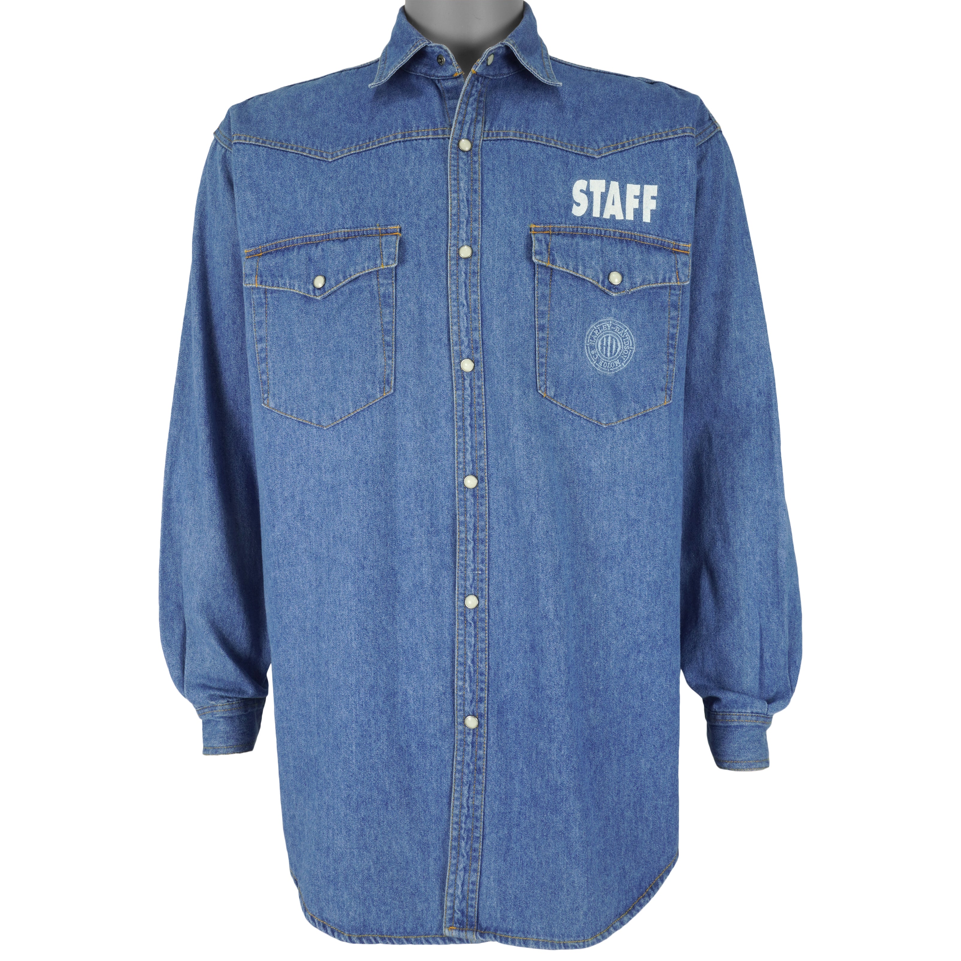 Harley Davidson - Staff, Christmas Harley Jolly Denim Shirt 1994 Medium Vintage Retro