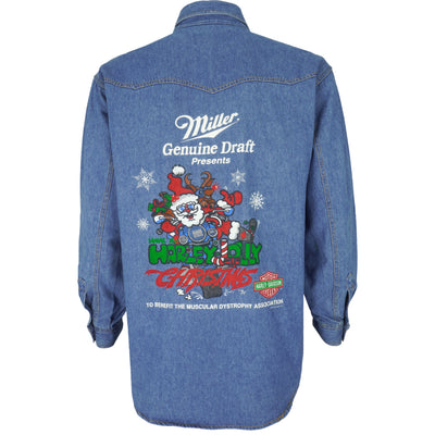 Harley Davidson - Miller Presents Harley Jolly Christmas Long Sleeved Shirt 1994 Medium