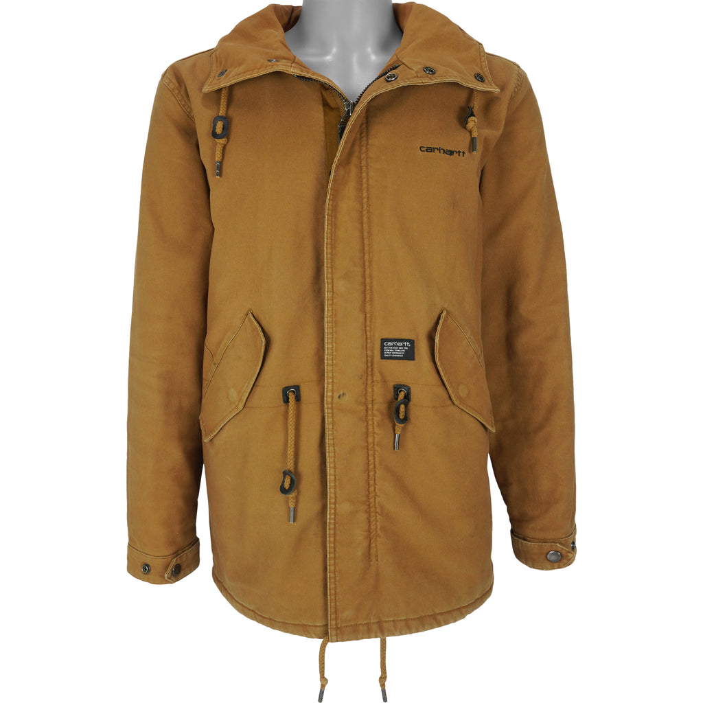 Carhartt Mens - Brown Zip-Up Hooded Jacket 1990s Large Vintage Retro