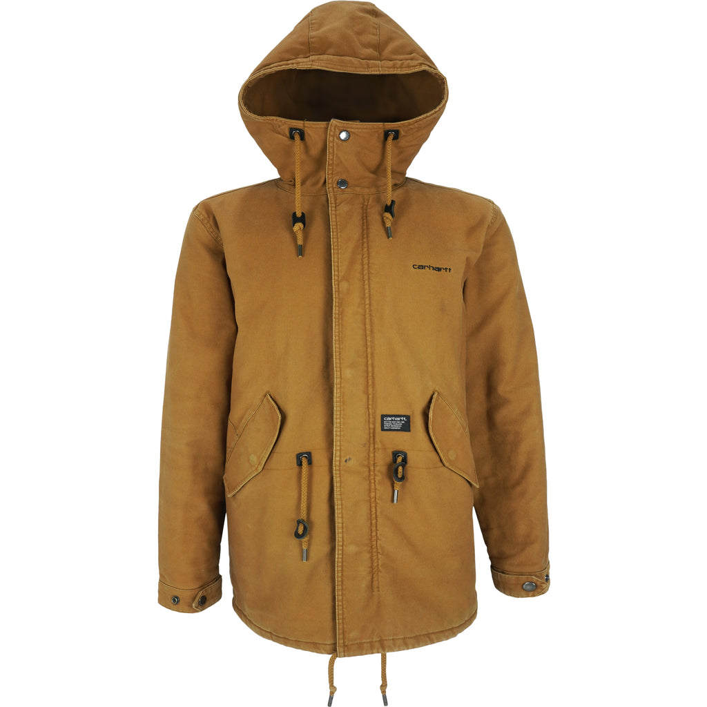 Carhartt Mens - Brown Zip-Up Hooded Jacket 1990s Large Vintage Retro