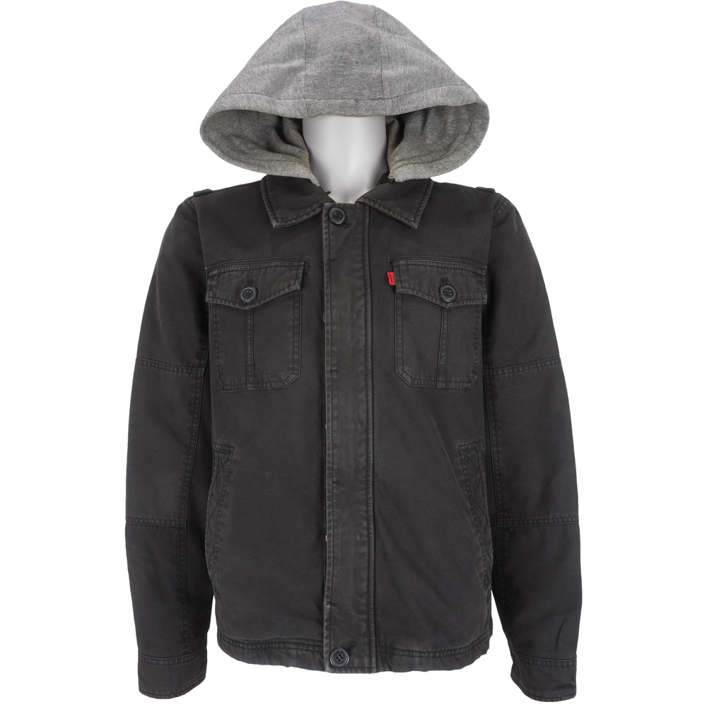 Levis - Black Hooded Jacket 1990s Large  Vintage Retro