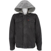 Levis - Black Hooded Jacket 1990s Large  Vintage Retro