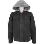 Levis - Black Hooded Jacket 1990s Large