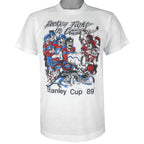 NHL - White Stanley Cup Champions T-Shirt 1989 Medium Vintage Retro Hockey