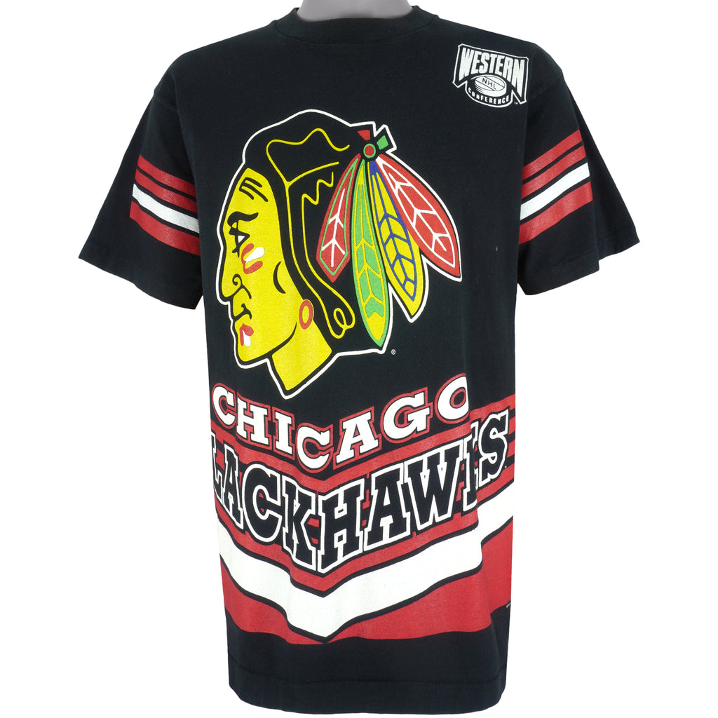 NHL (Salem) - Chicago Blackhawks Spell-Out T-Shirt 1990s Large Vintage Retro Hockey