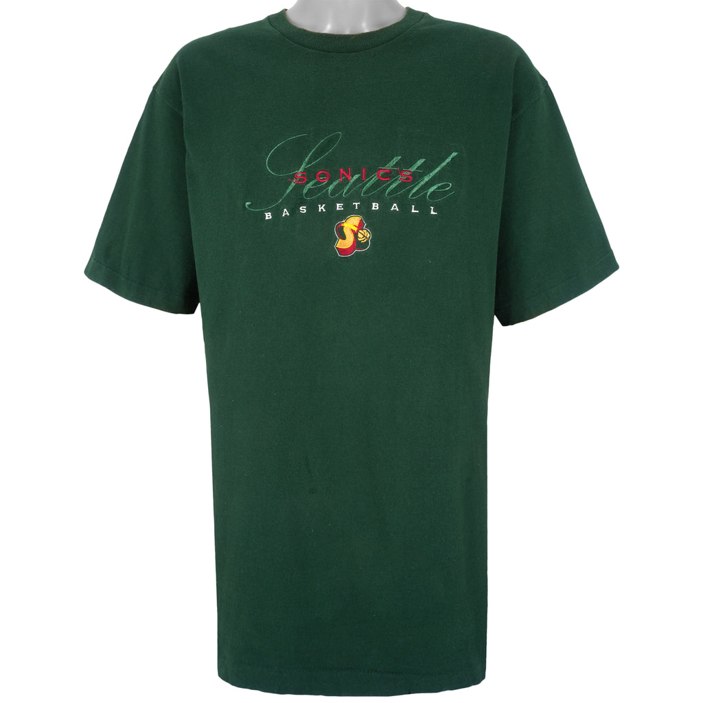 NBA (Pro Player) - Seattle Sonics Embroidered T-Shirt 1990s X-Large Vintage Retro Basketball