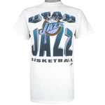 NBA (Tultex) - White Utah Jazz T-Shirt 1990s Medium Vintage Retro Basketball