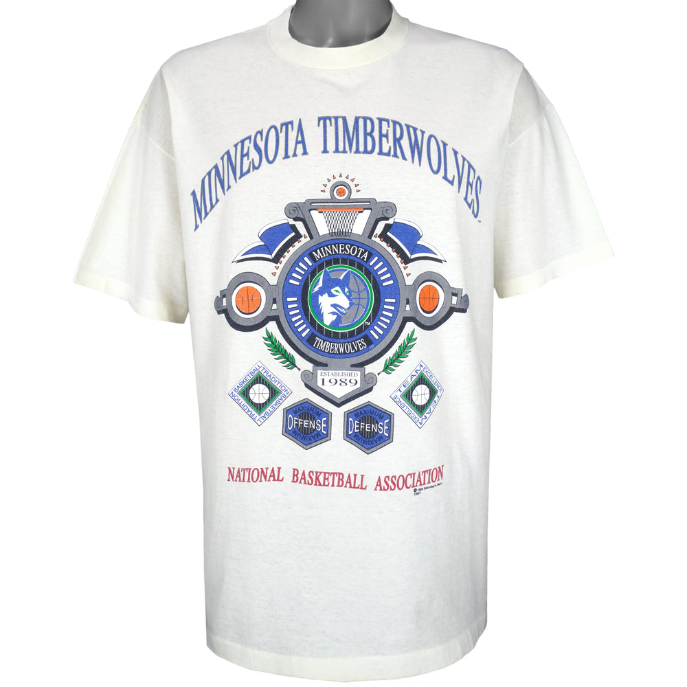  NBA (Signal Sport) - Minnesota Timberwolves Spell-Out T-Shirt 1992 X-Large Vintage Retro Basketball