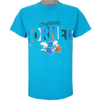 NBA (Hanes) - Charlotte Hornets Blue T-Shirt 1990s Medium