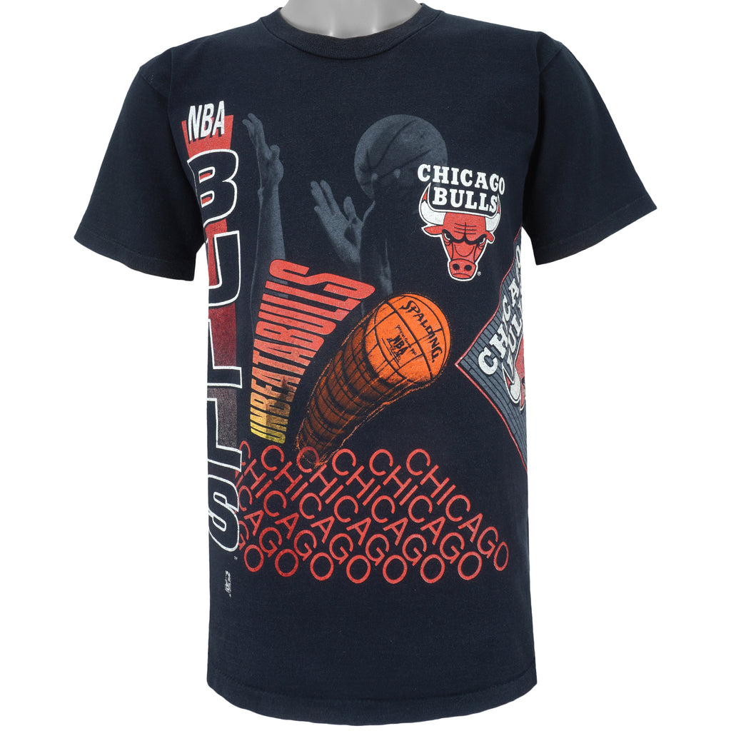 NBA (Salem) - Black Chicago Bulls T-Shirt 1991 Medium Vintage Retro Basketball 