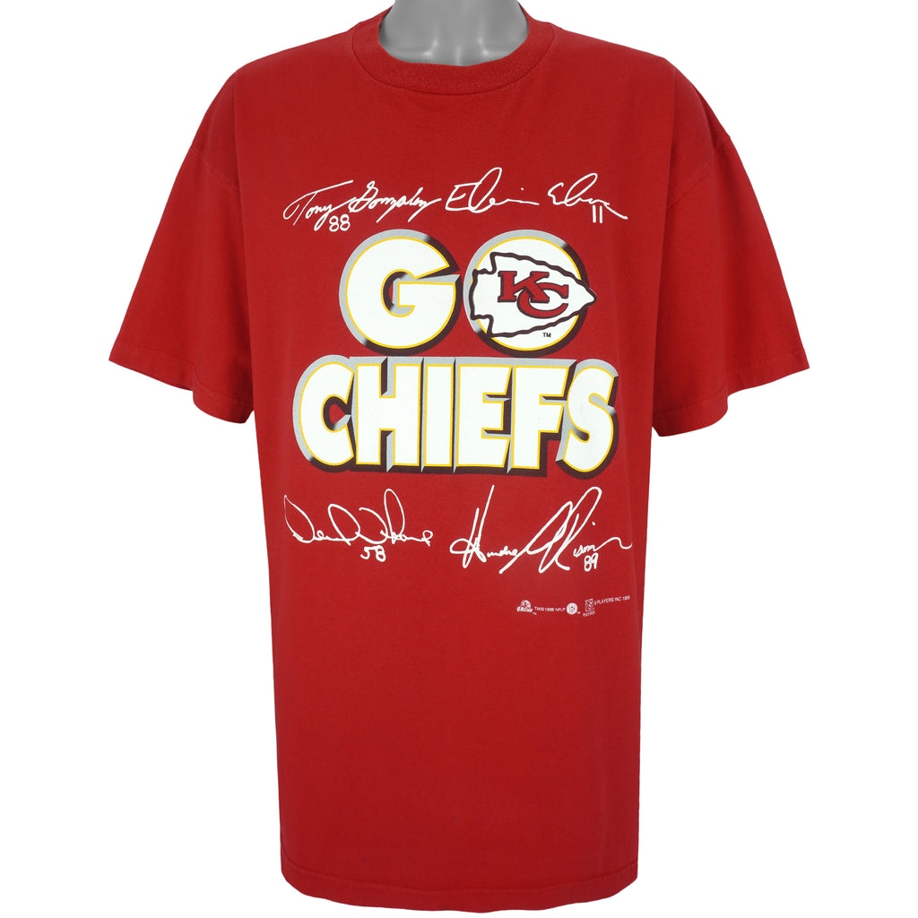 NFL - Red Kansas City Chiefs, Players Autographed T-Shirt 1999 XX-Large Vintage Retro Football
