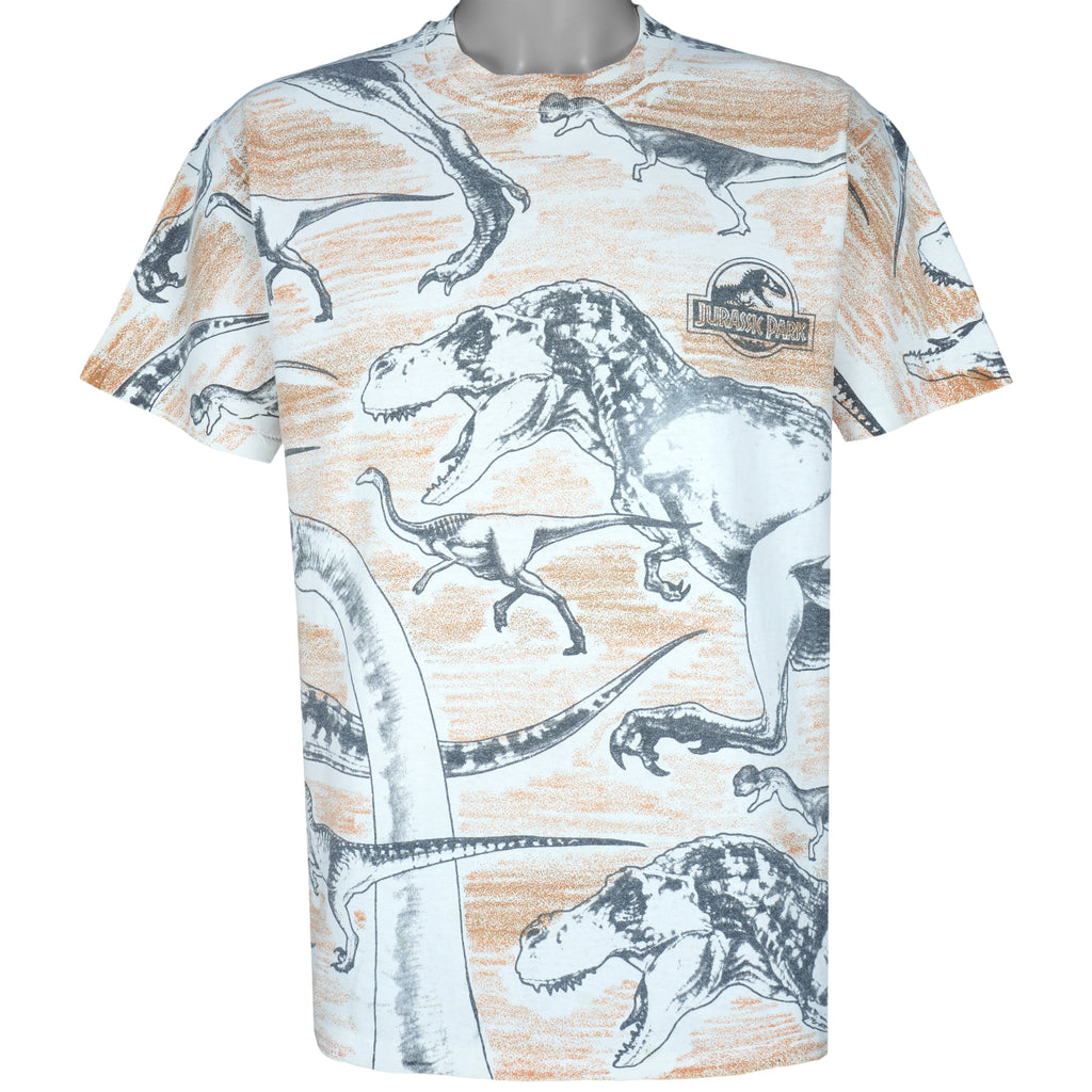 Vintage (Hanes) - Jurassic Park All Over Prints T-Shirt 1990s Large Vintage Retro