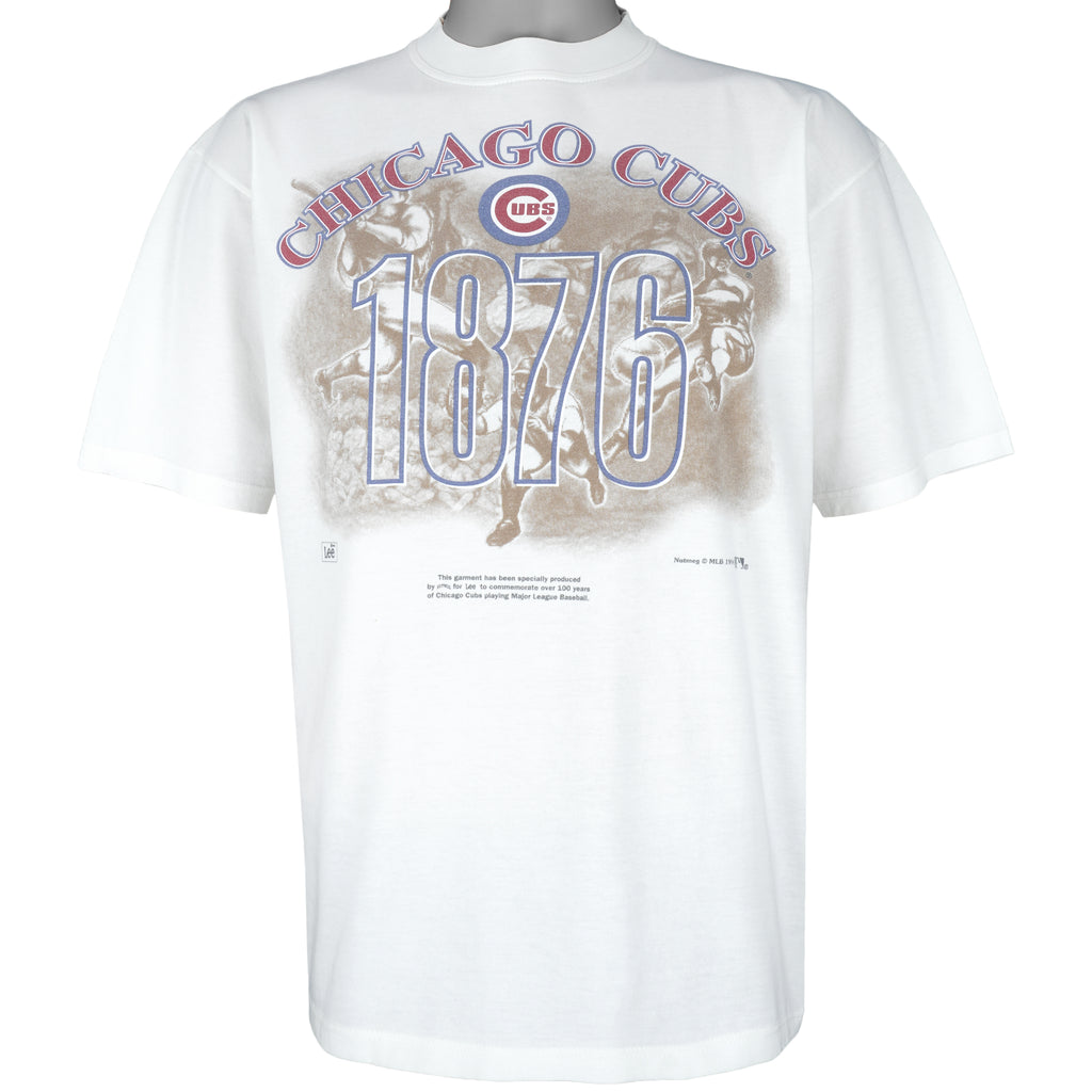 MLB (Nutmeg) - Chicago Cubs Big Spell-Out T-Shirt 1994 Large Vintage Retro Baseball