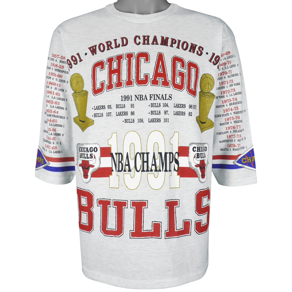 NBA (Long Gone) - Chicago Bulls 1991 World Champions T-Shirt 1990s Large Vintage Retro Basketball