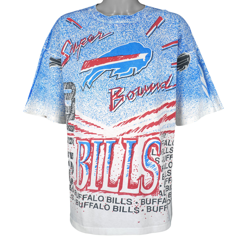 NFL - Buffalo Bills Spell-Out Over Printed T-Shirt 1990s X-Large Vintage Retro Football