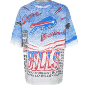 NFL - Buffalo Bills Spell-Out Over Printed T-Shirt 1990s X-Large Vintage Retro Football