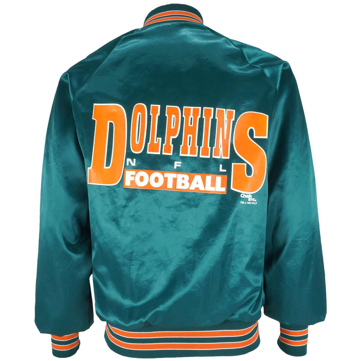 NFL (Chalk Line) - Miami Dolphins Spell-Out Satin Jacket 1992 Medium Vintage Retro Football