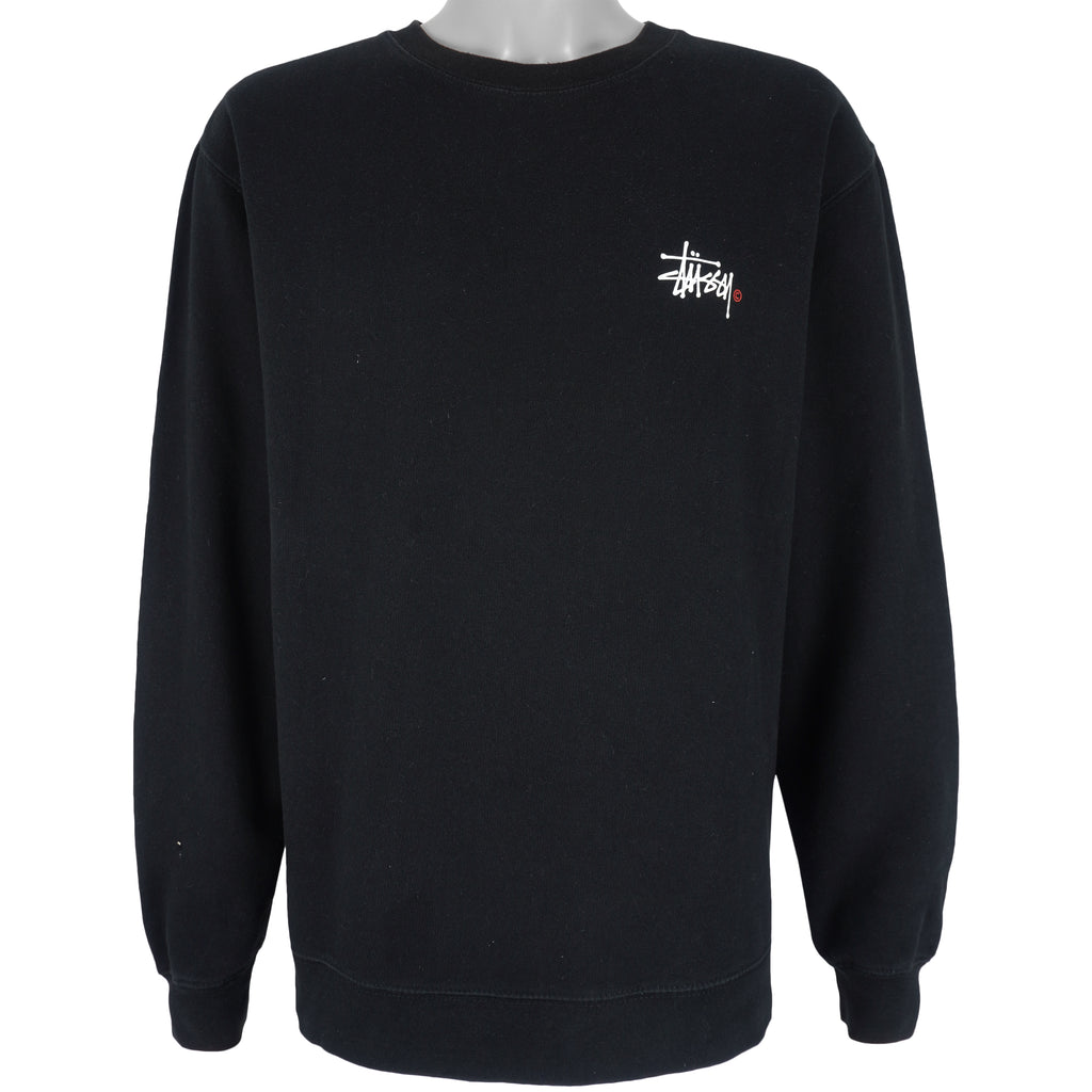 Stussy - Black Spell-Out Crew Neck Sweatshirt 1990s Large Vintage Retro
