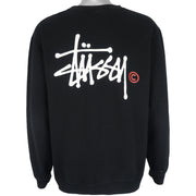Stussy - Black Spell-Out Crew Neck Sweatshirt 1990s Large Vintage Retro