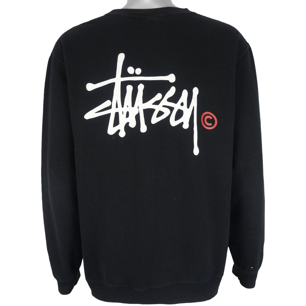 Stussy - Black Spell-Out Crew Neck Sweatshirt 1990s Large Vintage Retro