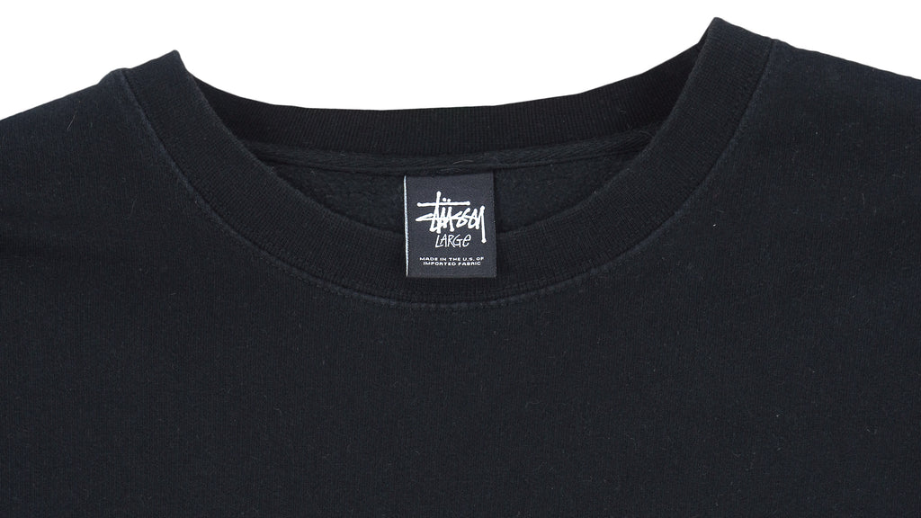 Stussy - Black Spell-Out Crew Neck Sweatshirt 1990s Large Vintage Retro