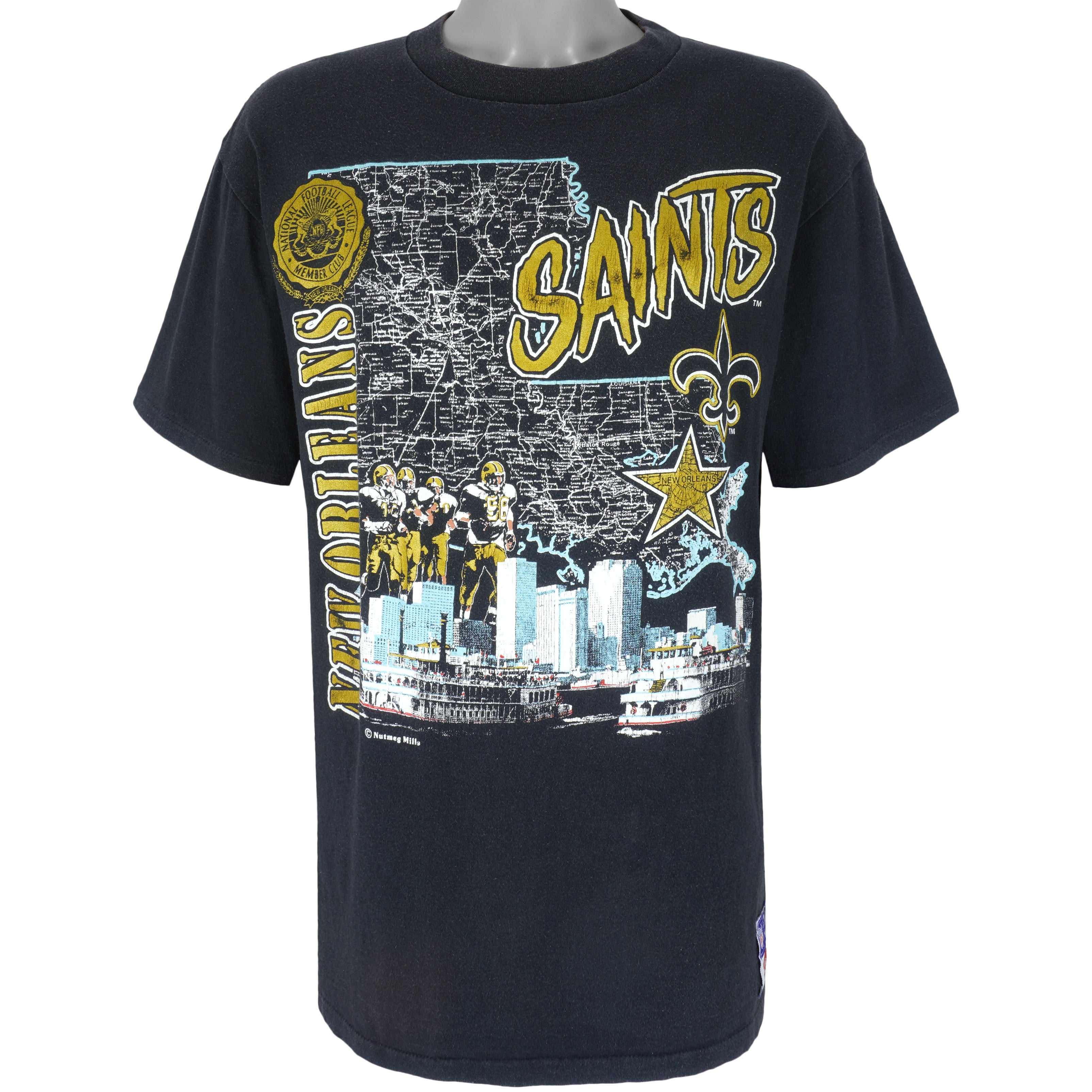 NFL (Nutmeg) - New Orleans Saints Spell-Out T-Shirt 1990s X-Large Vintage Retro Football